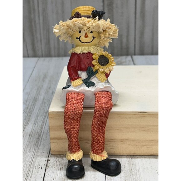 Vintage Set of 3 Scarecrow 6 inches Tall with Pumpkin Sunflower and Basket Hats - Picture 3 of 5